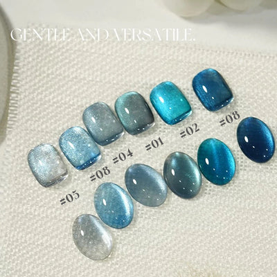 MIANEL 12ML 1-10pcs Summer New Style Blue Glass Bead Cat Eye Gel Nail Polish Blue Crystal Nail Polish Blue Nails White Nails