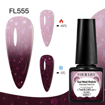 FOUR LILY 7ml Thermal Nail Gel Polish 3 Colors Changing Semi Permanent Soak Off UV/LED Nail Supplies Gel for Manicure Design