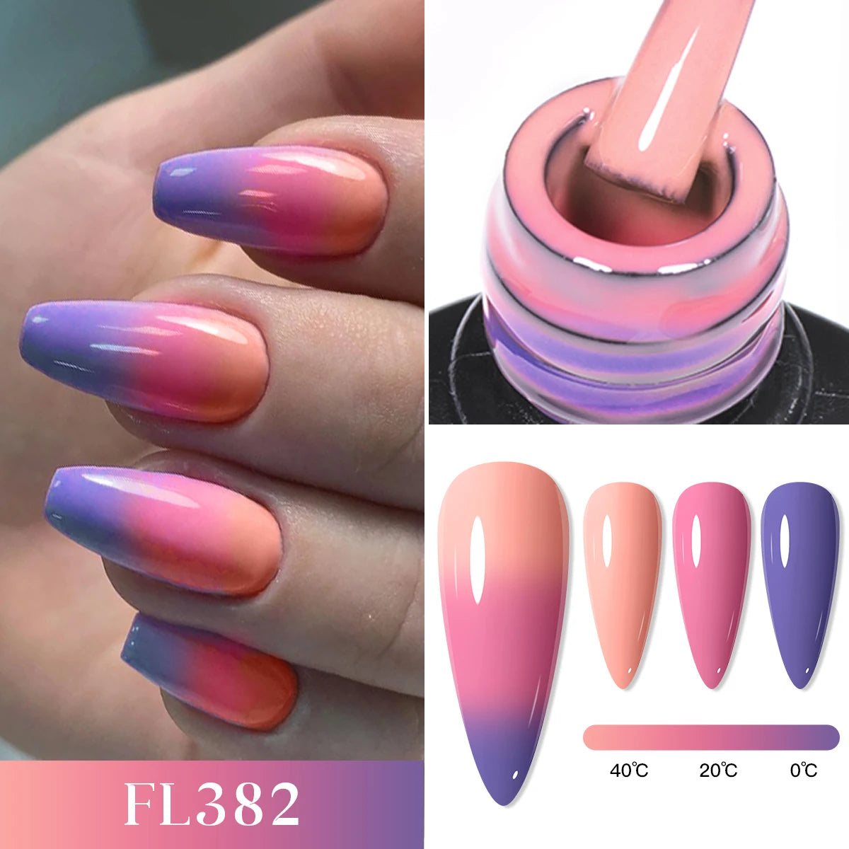 FOUR LILY 7ml Thermal Nail Gel Polish 3 Colors Changing Semi Permanent Soak Off UV/LED Nail Supplies Gel for Manicure Design
