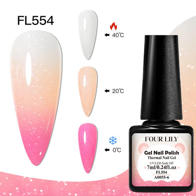 FOUR LILY 7ml Thermal Nail Gel Polish 3 Colors Changing Semi Permanent Soak Off UV/LED Nail Supplies Gel for Manicure Design