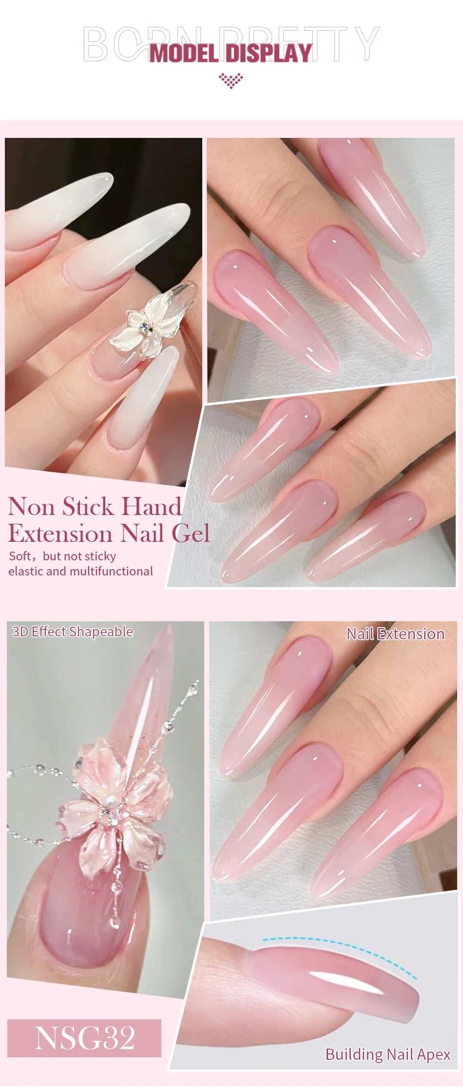 BORN PRETTY 15ml Clear Non Stick Hand Extension Gel 3D Shaping Sculpting Carving Nail Art Solid Hard Gel for Fake Nail