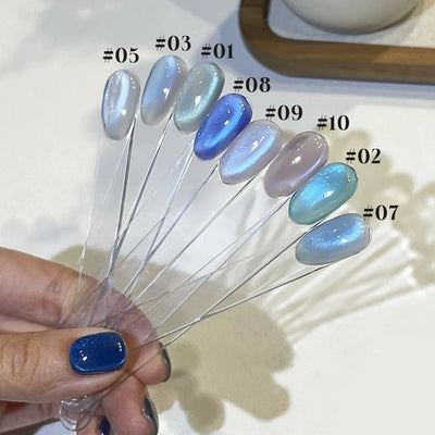 MIANEL 12ML 1-10pcs Summer New Style Blue Glass Bead Cat Eye Gel Nail Polish Blue Crystal Nail Polish Blue Nails White Nails