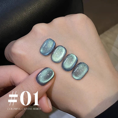MIANEL 12ML 1-10pcs Summer New Style Blue Glass Bead Cat Eye Gel Nail Polish Blue Crystal Nail Polish Blue Nails White Nails