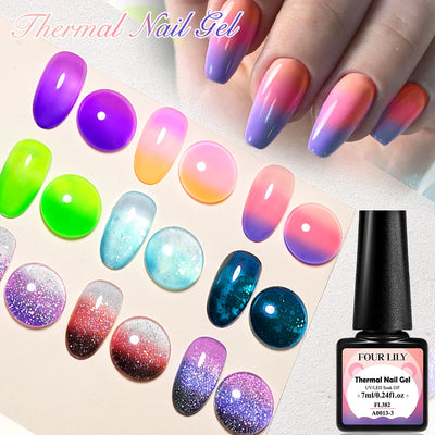 FOUR LILY 7ml Thermal Nail Gel Polish 3 Colors Changing Semi Permanent Soak Off UV/LED Nail Supplies Gel for Manicure Design