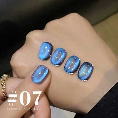 MIANEL 12ML 1-10pcs Summer New Style Blue Glass Bead Cat Eye Gel Nail Polish Blue Crystal Nail Polish Blue Nails White Nails