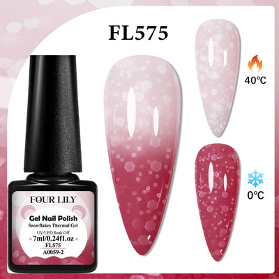 FOUR LILY 7ml Thermal Nail Gel Polish 3 Colors Changing Semi Permanent Soak Off UV/LED Nail Supplies Gel for Manicure Design