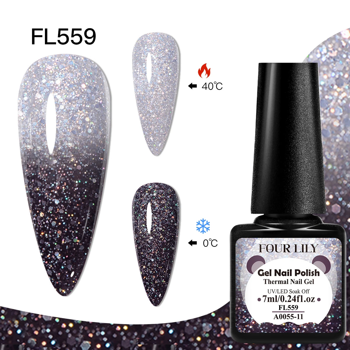 FOUR LILY 7ml Thermal Nail Gel Polish 3 Colors Changing Semi Permanent Soak Off UV/LED Nail Supplies Gel for Manicure Design