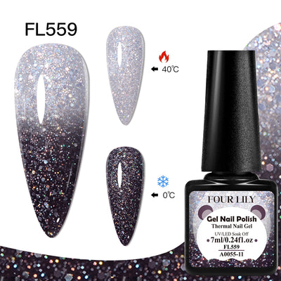 FOUR LILY 7ml Thermal Nail Gel Polish 3 Colors Changing Semi Permanent Soak Off UV/LED Nail Supplies Gel for Manicure Design