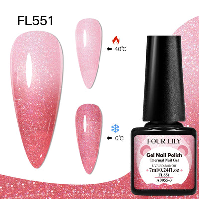 FOUR LILY 7ml Thermal Nail Gel Polish 3 Colors Changing Semi Permanent Soak Off UV/LED Nail Supplies Gel for Manicure Design