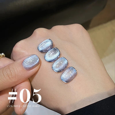 MIANEL 12ML 1-10pcs Summer New Style Blue Glass Bead Cat Eye Gel Nail Polish Blue Crystal Nail Polish Blue Nails White Nails