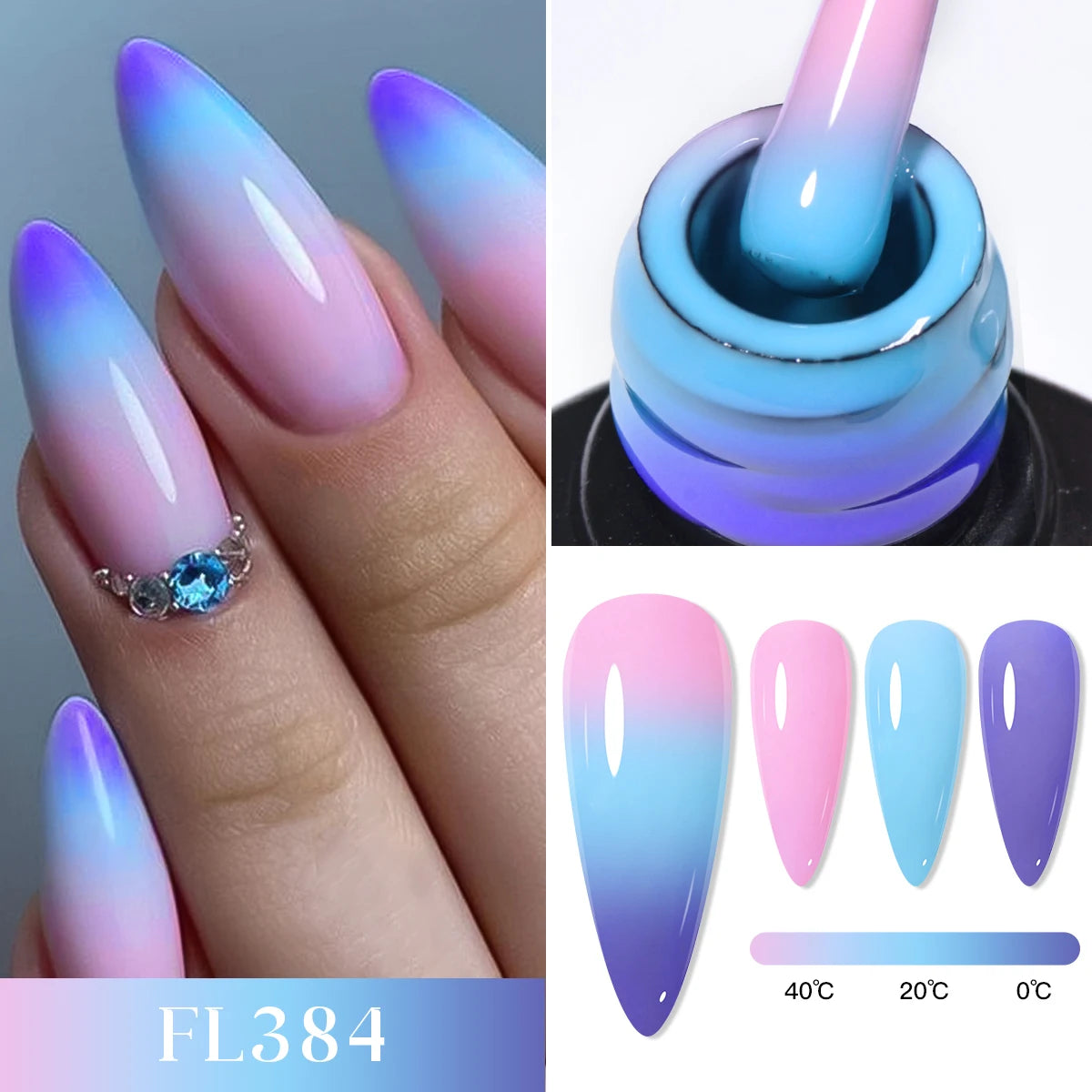 FOUR LILY 7ml Thermal Nail Gel Polish 3 Colors Changing Semi Permanent Soak Off UV/LED Nail Supplies Gel for Manicure Design