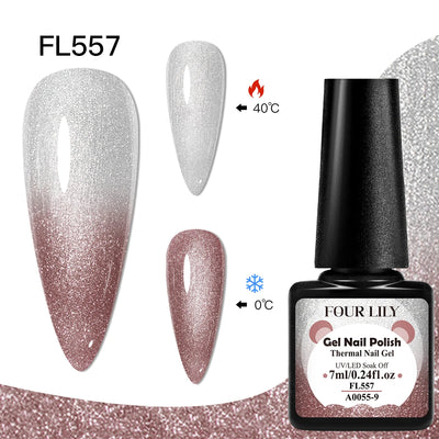 FOUR LILY 7ml Thermal Nail Gel Polish 3 Colors Changing Semi Permanent Soak Off UV/LED Nail Supplies Gel for Manicure Design