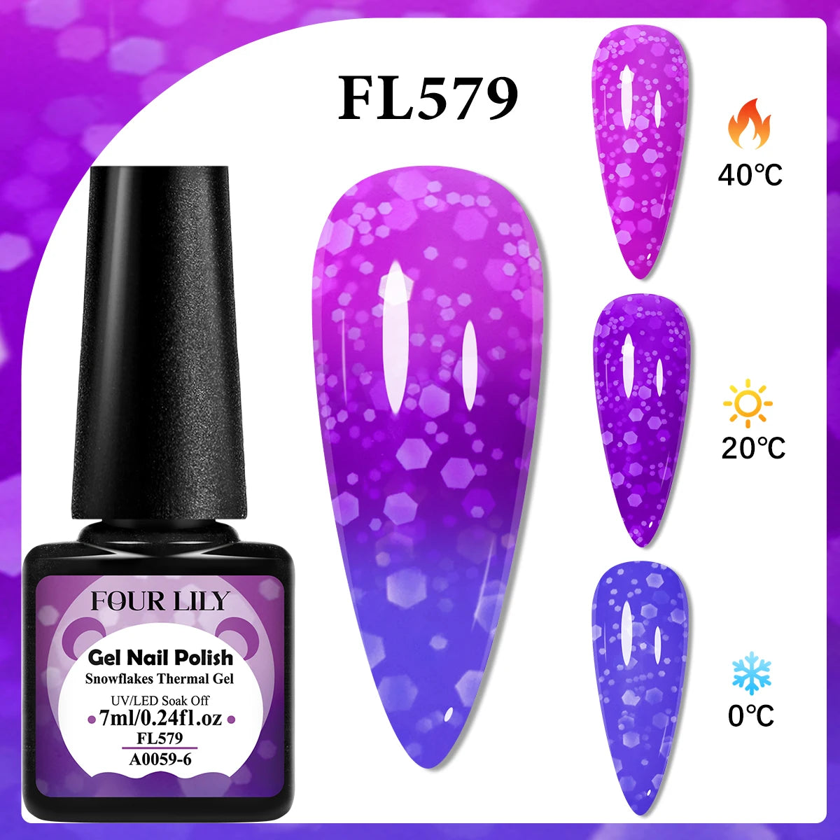 FOUR LILY 7ml Thermal Nail Gel Polish 3 Colors Changing Semi Permanent Soak Off UV/LED Nail Supplies Gel for Manicure Design