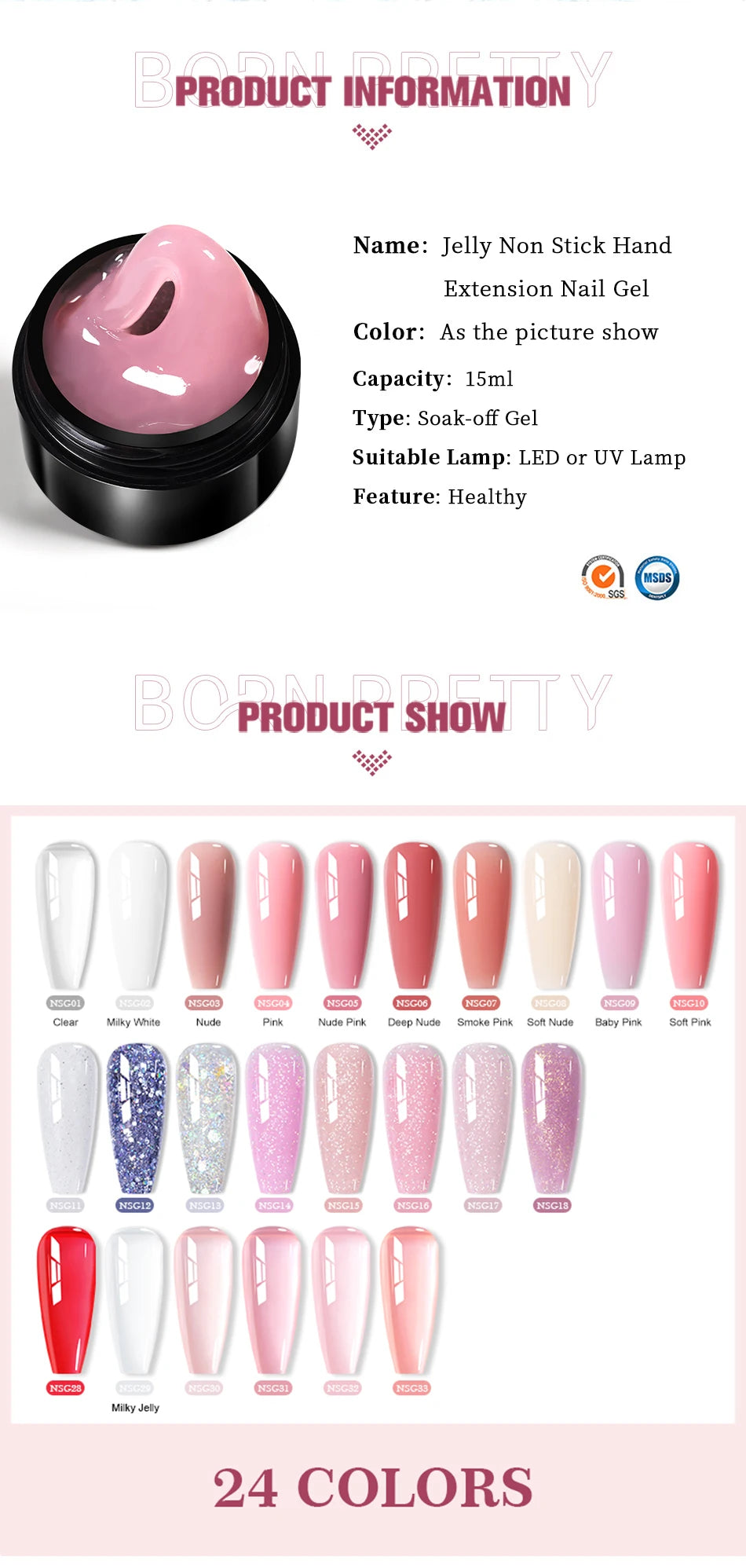BORN PRETTY 15ml Clear Non Stick Hand Extension Gel 3D Shaping Sculpting Carving Nail Art Solid Hard Gel for Fake Nail