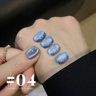 MIANEL 12ML 1-10pcs Summer New Style Blue Glass Bead Cat Eye Gel Nail Polish Blue Crystal Nail Polish Blue Nails White Nails
