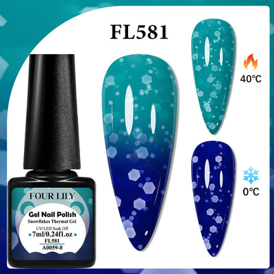 FOUR LILY 7ml Thermal Nail Gel Polish 3 Colors Changing Semi Permanent Soak Off UV/LED Nail Supplies Gel for Manicure Design