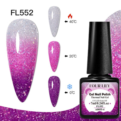 FOUR LILY 7ml Thermal Nail Gel Polish 3 Colors Changing Semi Permanent Soak Off UV/LED Nail Supplies Gel for Manicure Design