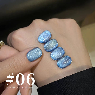 MIANEL 12ML 1-10pcs Summer New Style Blue Glass Bead Cat Eye Gel Nail Polish Blue Crystal Nail Polish Blue Nails White Nails