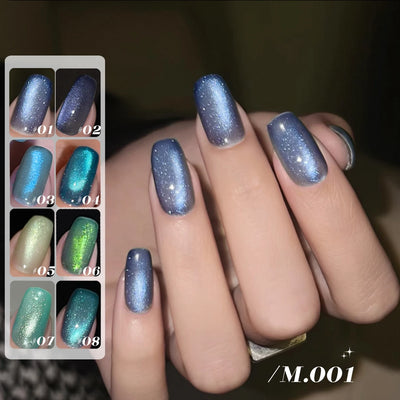 MIANEL 12ML 1-10pcs Summer New Style Blue Glass Bead Cat Eye Gel Nail Polish Blue Crystal Nail Polish Blue Nails White Nails