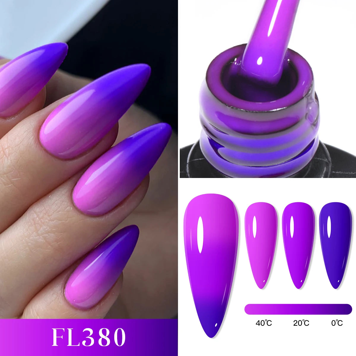 FOUR LILY 7ml Thermal Nail Gel Polish 3 Colors Changing Semi Permanent Soak Off UV/LED Nail Supplies Gel for Manicure Design