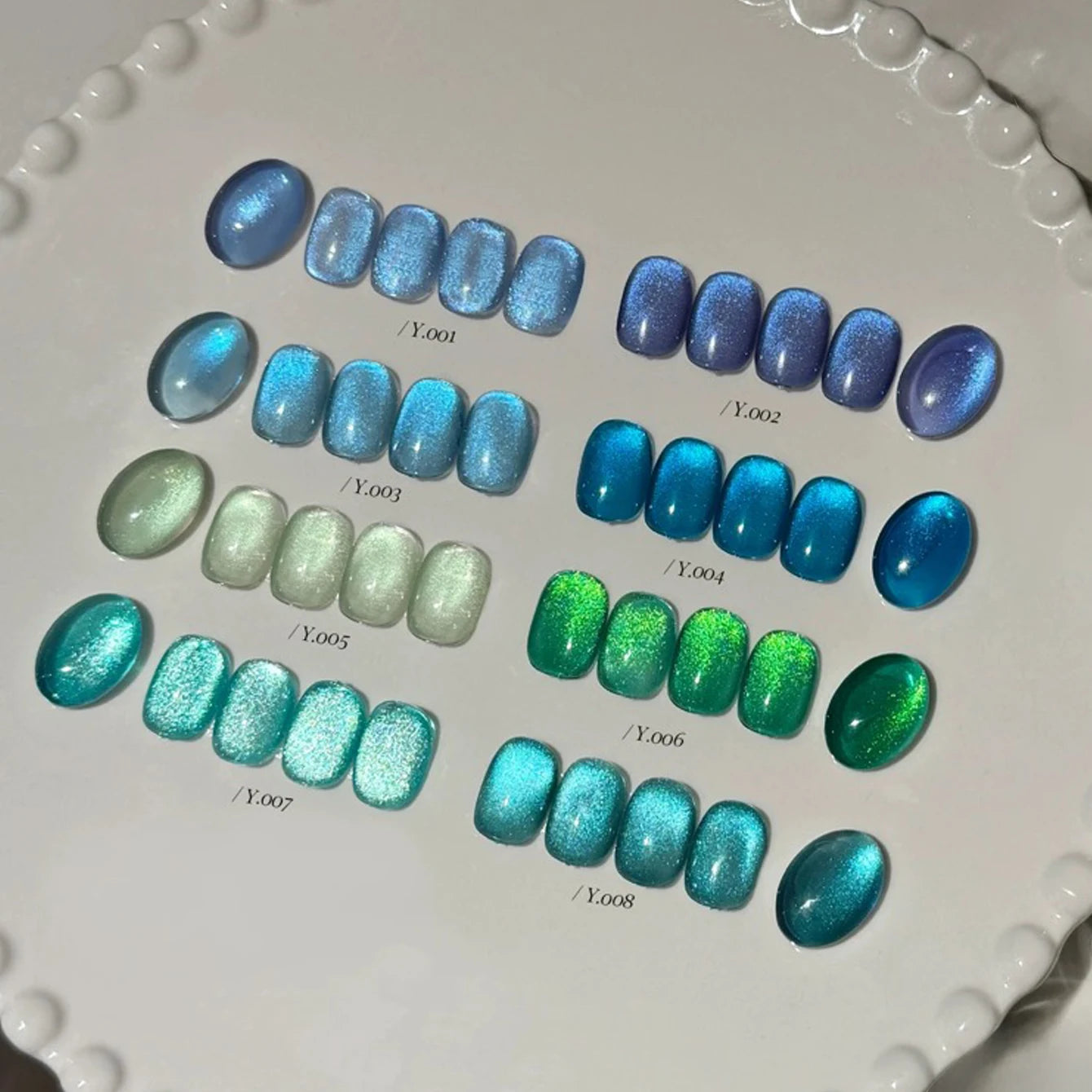 MIANEL 12ML 1-10pcs Summer New Style Blue Glass Bead Cat Eye Gel Nail Polish Blue Crystal Nail Polish Blue Nails White Nails