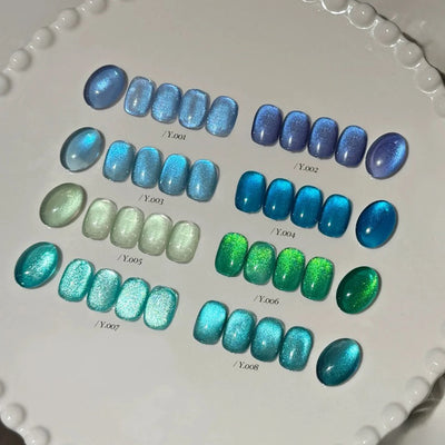 MIANEL 12ML 1-10pcs Summer New Style Blue Glass Bead Cat Eye Gel Nail Polish Blue Crystal Nail Polish Blue Nails White Nails