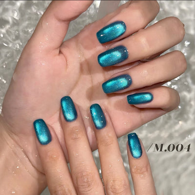 MIANEL 12ML 1-10pcs Summer New Style Blue Glass Bead Cat Eye Gel Nail Polish Blue Crystal Nail Polish Blue Nails White Nails